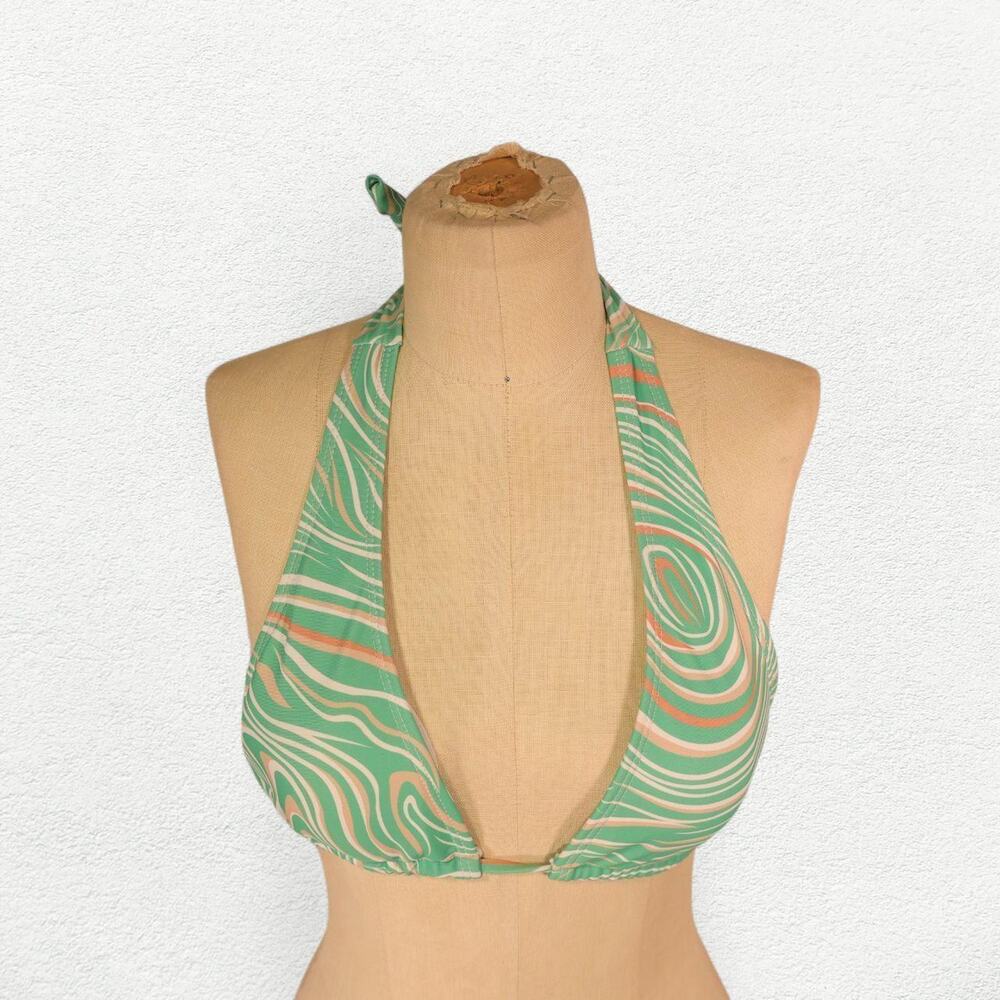 Motel Rocks Cerry Plunge Bikini Top in 70's Ripple Green